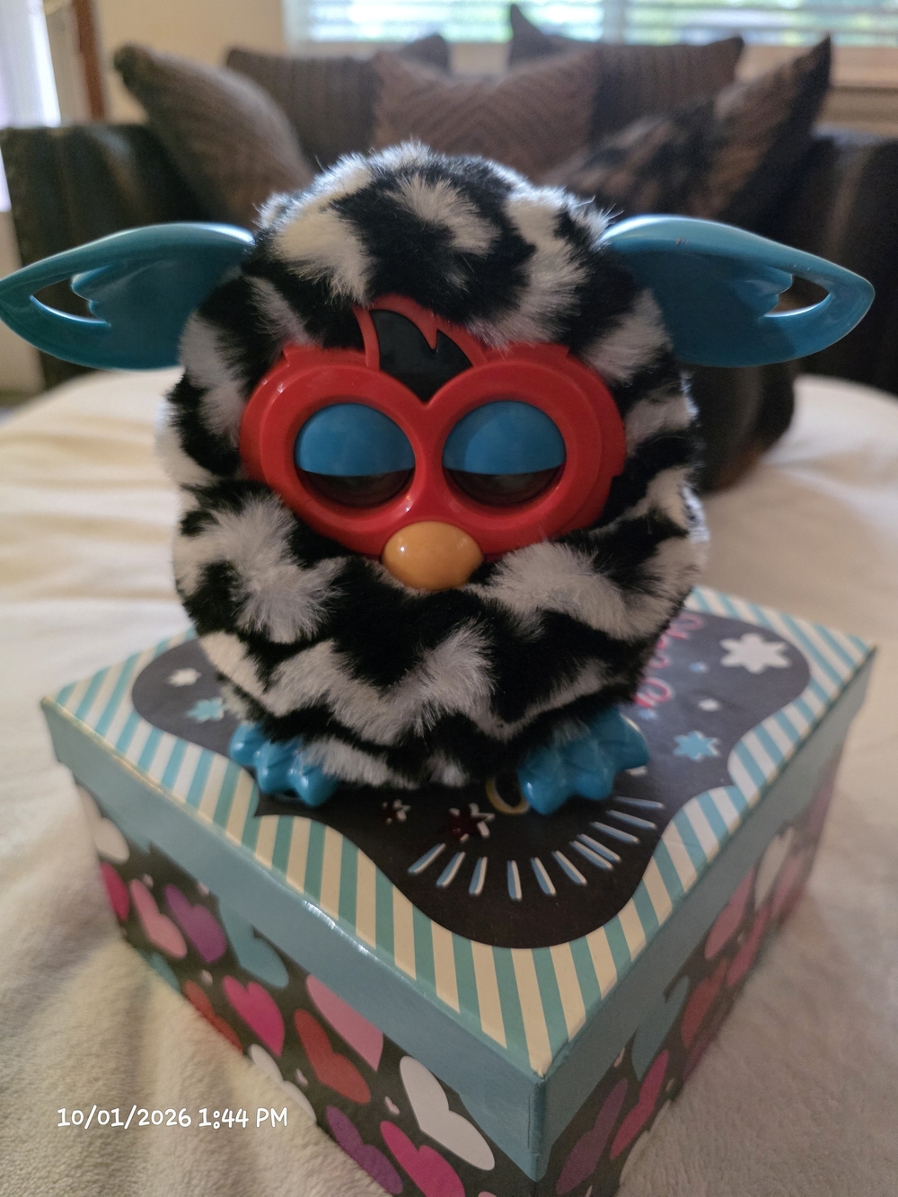 Furby Boom zebra Black & White Zig Zag Stripes teal blue 2013 - Working
